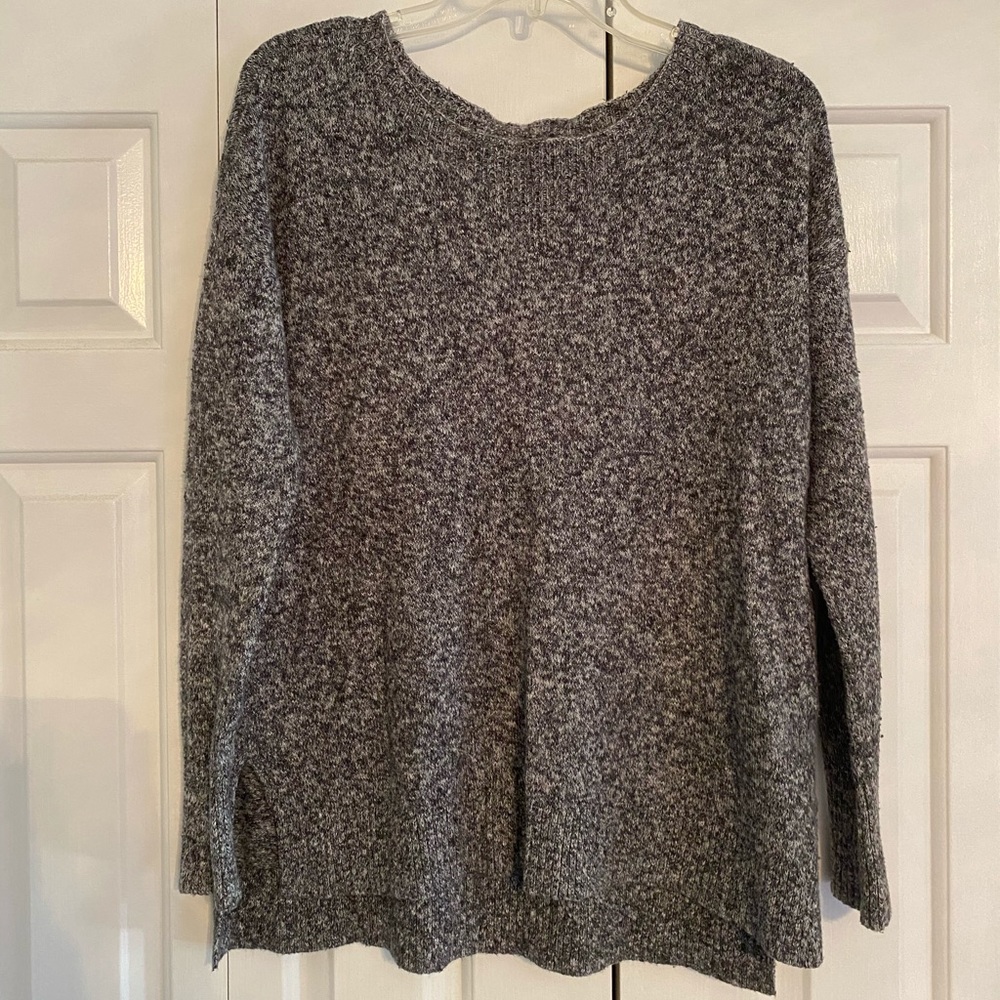 AE Split Hem Multicolor Plush Gray Sweater